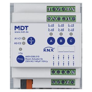 Actuador de ambiente KNX de 6 canales, 8 entradas, 4SU, MDRC, 16 A, 140 µF, seguro, Ref. AKR-IO86.01S