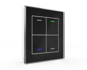 Pulsador KNX, 4 teclas, con sensor temperatura, con LED de estado, con simbolo neutro, serie GLASS II LITE, glass black, Ref. BE-GTL4TS.01