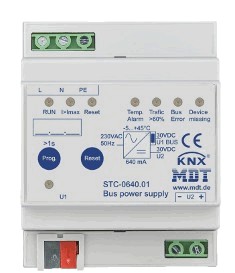 Fuente de alimentación KNX, 640mA, con diagnostico y con salida auxiliar, carril DIN, Ref. STC-0640.01