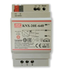 Fuente de alimentación KNX, 640mA, con salida auxiliar, carril DIN, blanco, Ref. KNX-20E-640