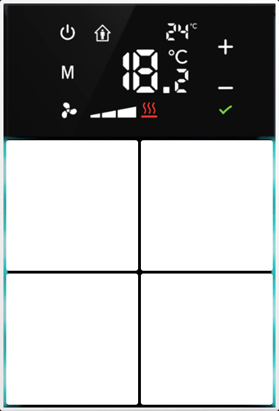 Dora serie KNX Controlador de habitaciones con termóstato 4-8 teclas diseño en cruz metal Alu-eloxal  con las teclas programables blanco polar, Ref. MM1-4T-44-1PW