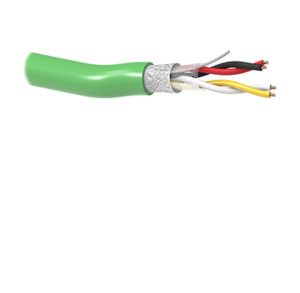 Cable de 2 hilos (Rojo y Negro) con tensión de servicio de 300 V. Color de cubierta verde. 400 metros.