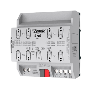 Actuador dimmer KNX, universal / optimizado LED 230V, 4 salidas, 210W C-load, carril DIN, Ref. ZDINDX4