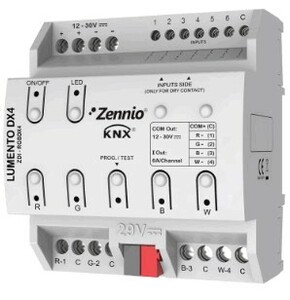 Actuador dimmer KNX, LED 12/24VDC, 4 salidas, voltaje constante, RGB / RGBW, carril DIN, Ref. ZDI-RGBDX4