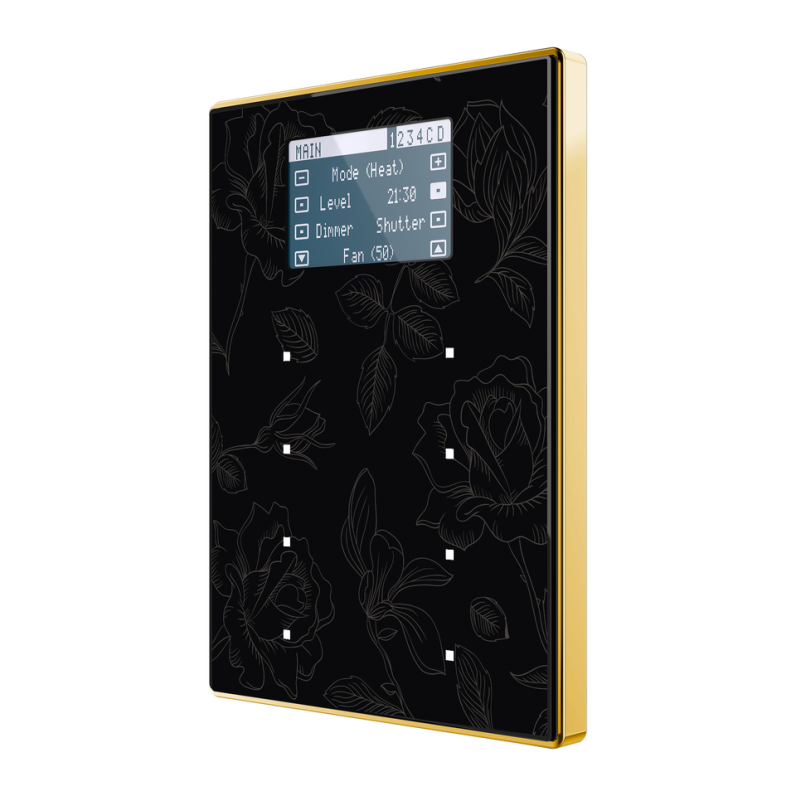 Panel capacitivo de 8 botones y display (modelo VIEW). Marco dorado - Personalizado